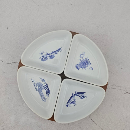 Lot de 4 ramequins pour apéritif avec plateau de présentation rond en bois Ringtons
