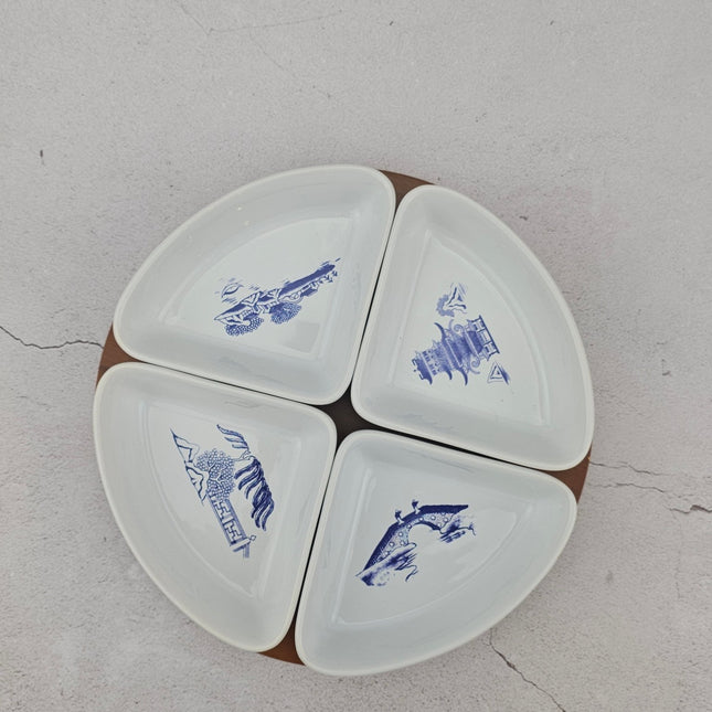 Lot de 4 ramequins pour apéritif avec plateau de présentation rond en bois Ringtons