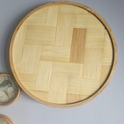 Rond dienblad van glas en bamboe