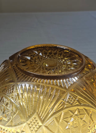 Saladier vintage en verre pressé ambre Belgique - Style Art déco