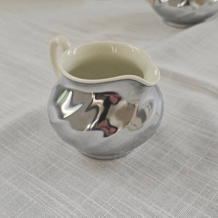 Service à café vintage Demeyere "Inaltérable" - Porcelaine et inox - Années 50-60