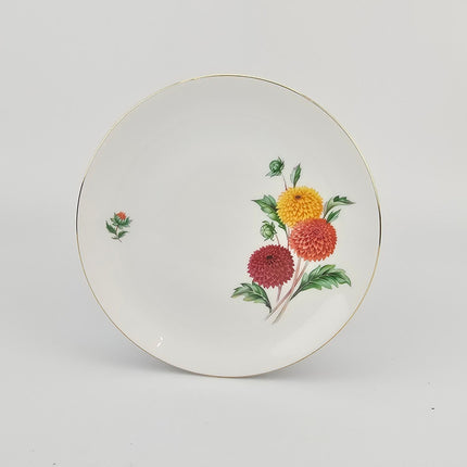 12 assiettes plates en porcelaine Wunsiedel blanches avec des motifs de dahlias