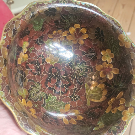 Bol asiatique vintage en laiton à décor floral