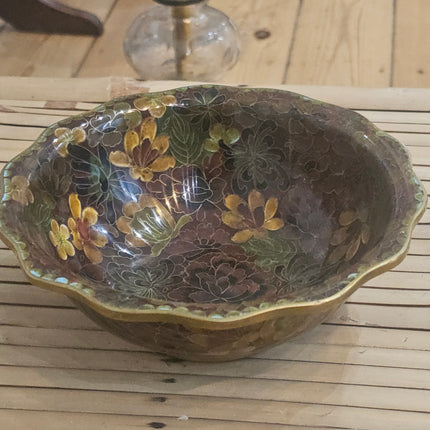 Bol asiatique vintage en laiton à décor floral