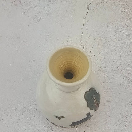 Petit vase vintage en grès de Biron avec dessin maison de campagne à la main Bouffioulx