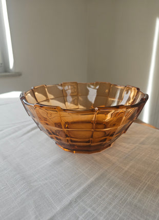 Saladier Coupe à fruits vintage verre ambré motifs géométriques - Style Art déco