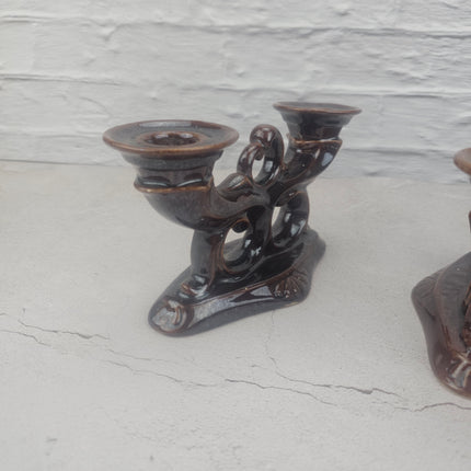Duo de bougeoirs marrons en céramique Jasba Keramik Années 60