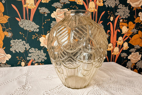 Vase en verre moulé transparent - Style Art Déco
