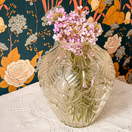 Vase en verre moulé transparent - Style Art Déco
